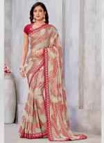 Georgette Red Party Wear Jacquard Weaving Saree